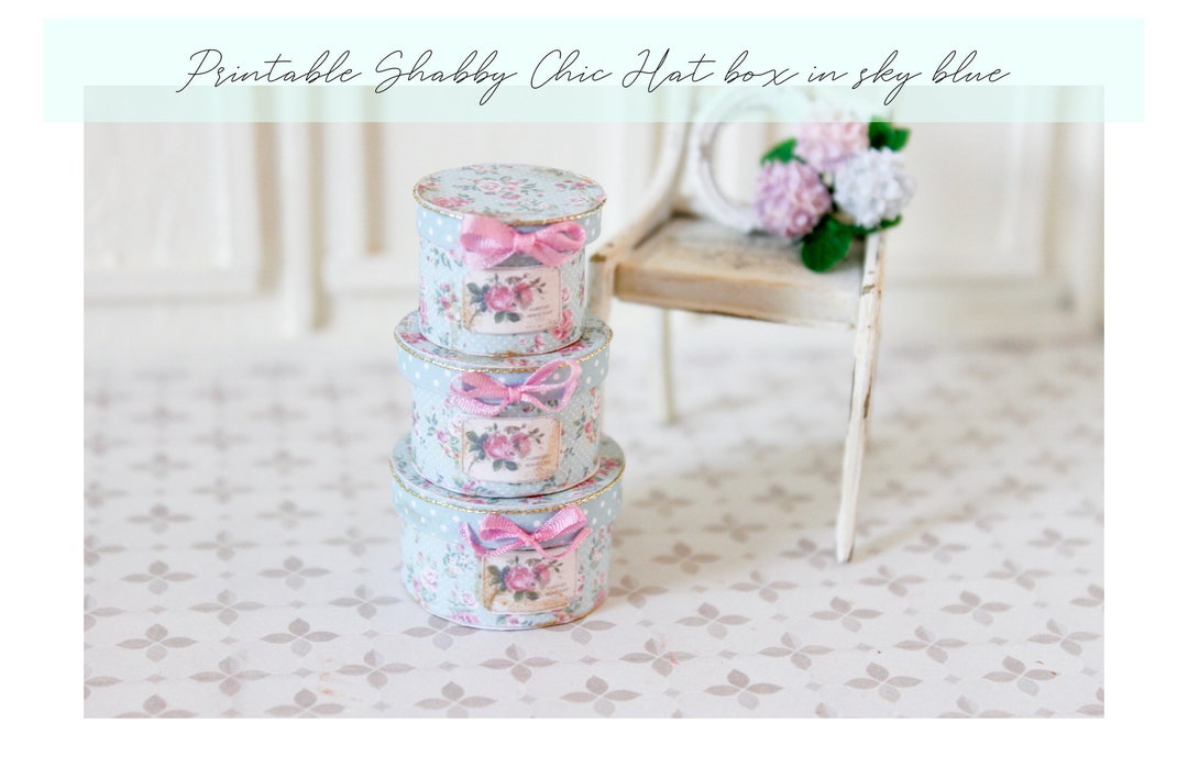Dollhouse Miniature Printable 12th Scale DIY Shabby Chic Hatbox in Sky ...