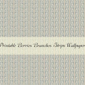 Dollhouse Miniature Printable- 12th scale DIY - Printable Berries Branches Strips Wallpaper [Digital File]/Digital Vintage Paper Pattern