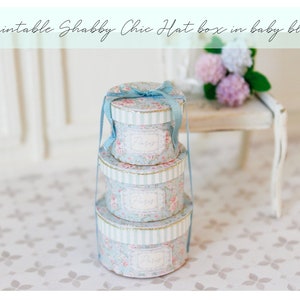 Dollhouse Miniature Printable- 12th scale DIY - Shabby Chic Hat Box in Baby Blue [Digital File]