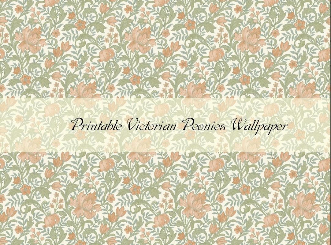Dollhouse Miniature Printable- 12th scale DIY - Printable Victorian Peonies Wallpaper [Digital File]/Digital Vintage Paper Pattern