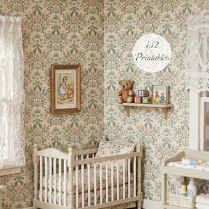 Dollhouse Miniature Printable Wallpaper- 12th scale DIY - Printable Vintage Floral Wallpaper [Digital File]/Digital Vintage Paper Pattern