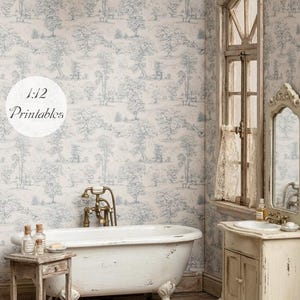Dollhouse Miniature Printable- 12th scale DIY - Printable Vintage Indigo Blue Forest wallpaper[Digital File]/Digital Vintage Paper Pattern