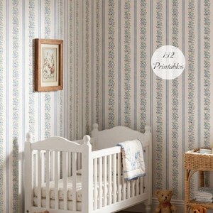 Dollhouse Miniature Printable- 12th scale DIY - Printable Flowers in Strips Wallpaper [Digital File]/Digital Vintage Paper Pattern