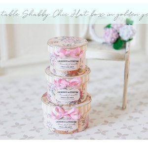 Dollhouse Miniature Printable- 12th scale DIY - Shabby Chic Hat Box in Golden Yellow [Digital File]