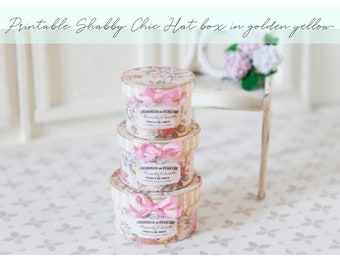 Dollhouse Miniature Printable- 12th scale DIY - Shabby Chic Hat Box in Golden Yellow [Digital File]