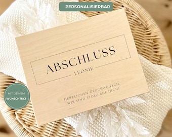 Holzkiste personalisiert Abschluss Geschenk, Geldgeschenk Box Abitur Studium Ausbildung, Erinnerungsbox Holz mit Druck Name, Graduation