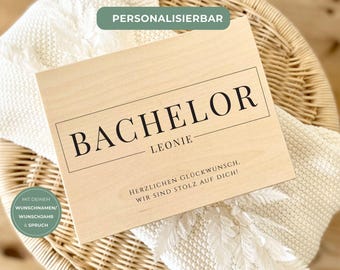 Personalisierte Holzbox Bachelor Geschenk | Geschenk zum Bachelorabschluss | Erinnerungsbox Studium | Individuelle Holzbox mit Name
