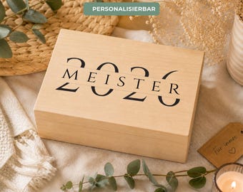 Personalisierte Geschenkbox Meister 2026 | Holzbox zum Meisterabschluss | Geschenk zur bestandenen Prüfung | Meisterbrief Geschenk