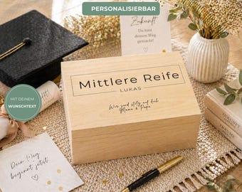 Personalisierte Holzbox Schulabschluss, Geschenk Mittlere Reife Namen, Erinnerungskiste 2026, Geschenk von Eltern, Holzbox personalisiert