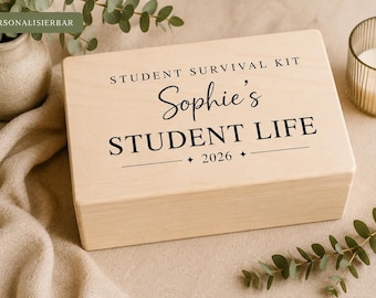 Geschenk zum Studienbeginn personalisiert | Student Survival Kit Holzbox | Geschenk Student Studium | Uni Start Geschenk mit Name