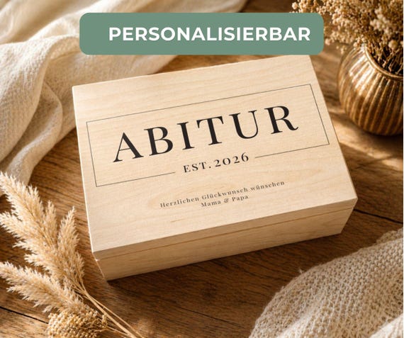 Personalisierte Erinnerungsbox Holz – Abitur Geschenk 2026 – Holzkiste mit Namen – Geschenk zur Graduation - Abigeschenk - Abi Abschluss