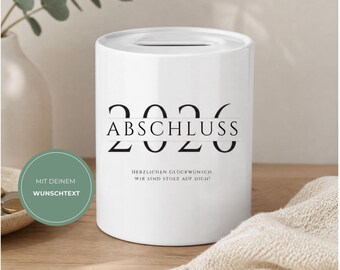 Spardose Abschluss 2026 personalisiert, Geschenk Abitur Ausbildung Studium,Sparbüchse Keramik | Geschenk von Mama & Papa, Graduation Gift