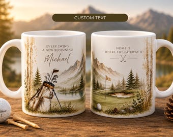 Personalized Golf Mug | Custom Text & Name | Golf Gift for Men | Watercolor Golf Coffee Mug | 11oz and 15oz | Golfer Gift