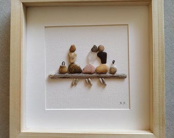 3 Girls on a bench pebble art