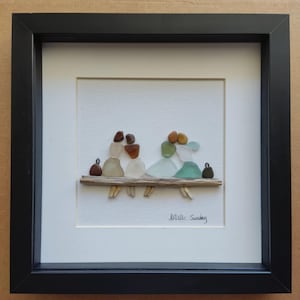 4 girls on a bench pebble art #2