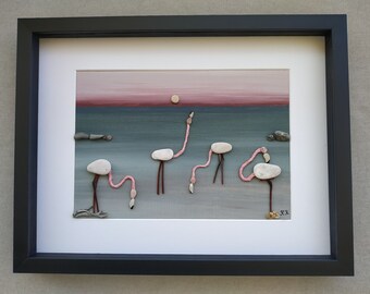 Flamingo pebble art