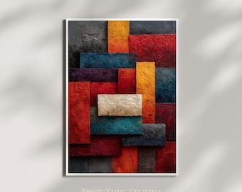 Sean Scully Inspired Wall Art - Vintage Gallery Museum Painting - Home Art Gift - Thick Paint Style Wall Print - Colourful Blocked Paint