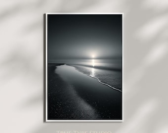 Minimal black and white seascape photograph - Hiroshi Sugimoto Inspired Wall Art - Home Photography Art Gift - Minimalist Sea Wall Print