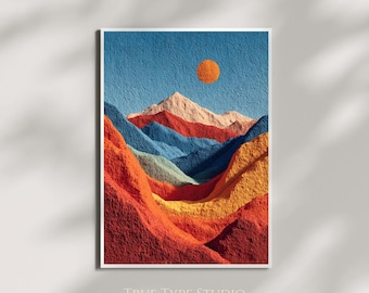 Etel Adnan Inspired Wall Art - Vintage Gallery Museum Painting - Home Textured Art Gift - Abstract Mountain Range Print - Minimalist Canvas