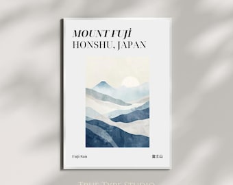 Mount Fuji Wall Art, Japanese Landscape Print, Vintage Ukiyo-e Inspired Poster, Blue Sakura Blossom Art, Serene Japan Decor, Japan Nature