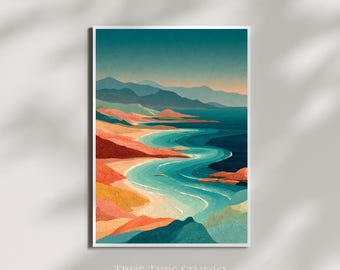 Milton Avery Inspired Landscape Art Print – Textured Minimalist Coastal Painting - Home Textured Art Gift - Thick Paint Style Wall Canvas