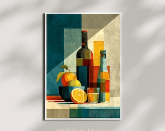 Minimalist Abstract Fruit Bowl Kitchen Wall Art - Milton Avery Inspired Print - Art Gift - Food and Drink - Lemon Contemporary Canvas Print