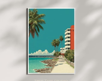 Hiroshi Nagai Vintage Framed Wall Print, Japanese Retro Poster, Wall Art Prints, Wall Decor Art Gift, Colourful Coastal Warm Decor Art