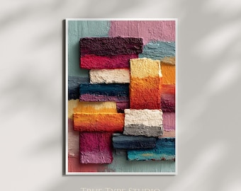 Sean Scully Style Wall Art - Vintage Gallery Painting - Home Textured Art Gift - Thick Paint Inspired Wall Print - Colourful Blocked Paint