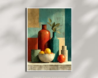 Milton Avery Inspired Fruit Bowl Kitchen Print – Textured Minimalist Wall Art - Abstract Museum Gallery Style Picture Poster for Homes