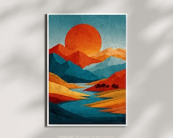 Etel Adnan Inspired Wall Art - Vintage Gallery Museum Painting - Home Textured Art Gift - Fine Art Style Wall Print - Minimalist Canvas