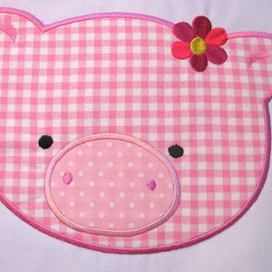 Pig Face 01 Machine Applique Embroidery Design - Pig Face Applique Design - Pig Face Applique - Applique Design - Pig Face With Flower