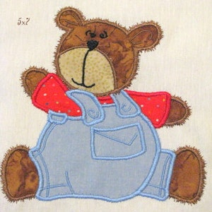 Bear Boy With Dungarees Machine Applique Embroidery Design - Boy Bear Applique Design - Applique Boy Bear Design - Bear Applique Design