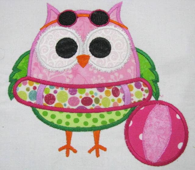 Summer Owl 01 Machine Applique Embroidery Design- Beach Owl Applique Design - Owl Applique Design, S