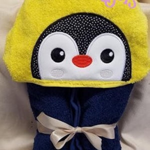 Penguin Hooded Towel Machine Applique Embroidery Design, Penguin Hooded Towel, Hooded Towel Design, Penguin Embroidery, Penguin Applique