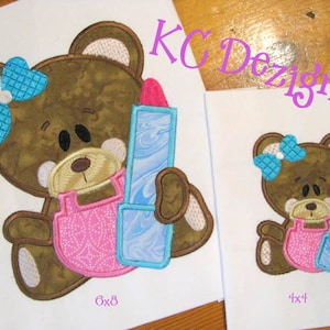 Beauty Bear 5 Machine Applique Embroidery Design - Bear With Lipstick Applique - Bear With Bow Applique - Bear Applique - Applique Design