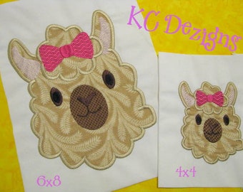 Llama Face With Bow Machine Applique Embroidery Design - Llama Face Applique, Llama Face Embroidery, Llama Face With Bow