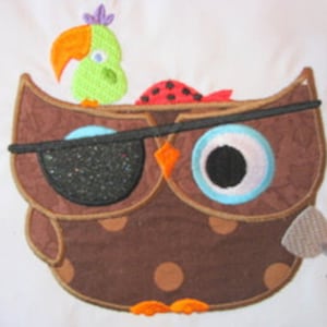 Pirate Owl Machine Applique Embroidery Design - Owl Embroidery Design - Owl Applique Design - Pirate With Bird Embroidery - Pirate Applique