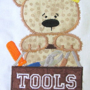 Boy Toy Bear 04 Machine Applique Embroidery Design - Bear Applique Design , Bear With Tools Applique Design, Bear With Tool Box