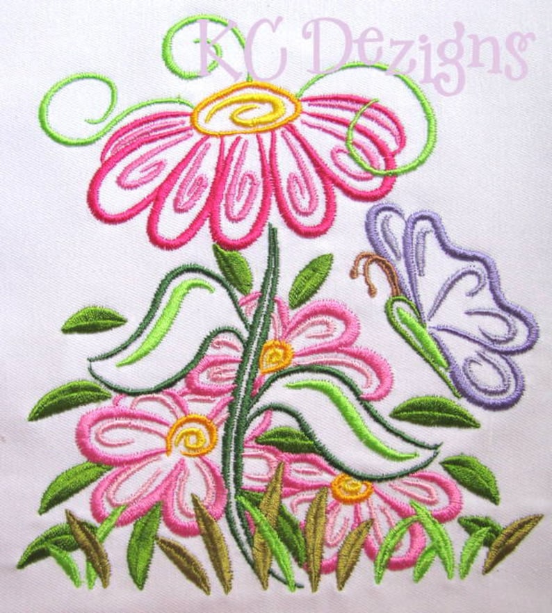 Outline Spring Flowers Machine Embroidery Design Outline Spring Flowers Embroidery Embroidery Flowers Flowers Embroidery Design image 1