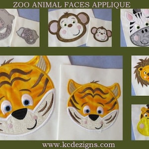 Zoo Animal Faces Machine Applique Embroidery Design - Tiger Face Applique - Lion Face Applique - Giraffe Face Applique - Elephant Face