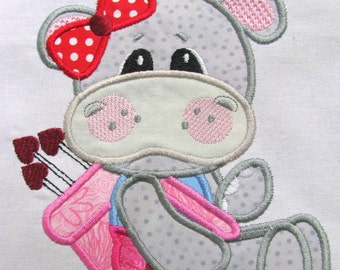 Hippo With Heart Bag Machine Applique Design - Hippo Applique Design - Valentine Applique Design