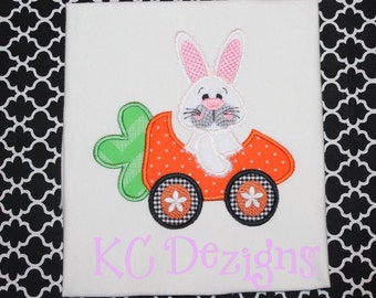 Bunny In Carrot Car Machine Applique Embroidery Design - 4x4, 5x7 & 6x8