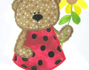 Ladybug Bear 01 Machine Applique Embroidery Design - Ladybug Bear Applique Design - Applique Ladybug Bear Design- Bear Applique Design