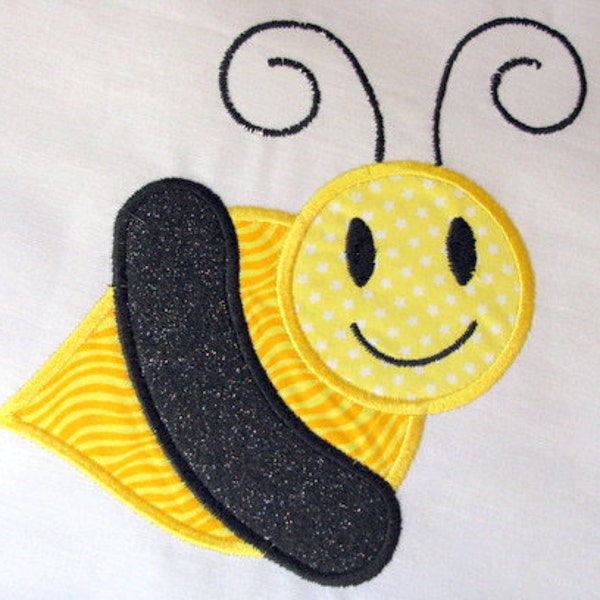 Bee Applique 1 Machine Embroidery Design - Applique Bee Design - Bee Applique Design,  Cute Bee Applique Design