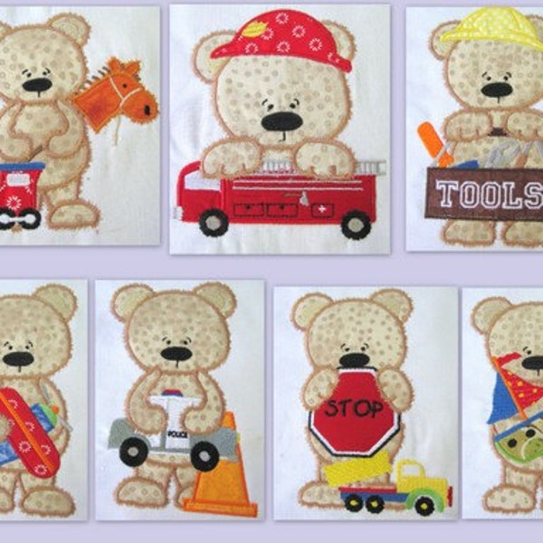 Boy Toy Bears Machine Applique Embroidery Designs - Bears Applique Set - Bear Applique - Bear Applique Design Set