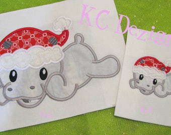Christmas Baby Hippo Machine Applique Embroidery Design - Christmas Applique Design - Christmas - Applique Design - Baby Hippo Applique