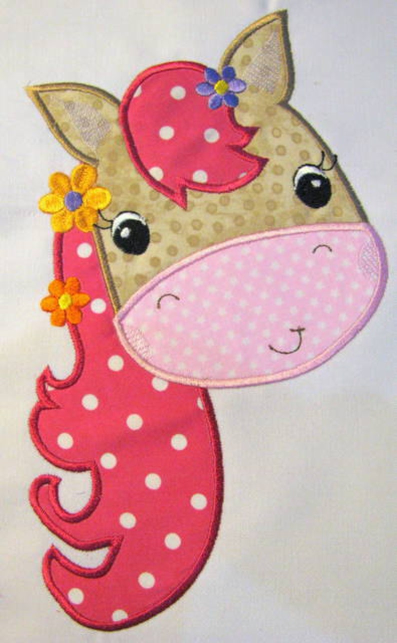 Farm Friends For Girls Horse Face 02 Machine Applique Embroidery Design Girly Horse Face Applique Horse Face Applique Applique Design image 1