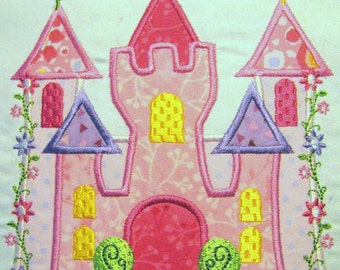 Princess Castle Machine Applique Embroidery Design - Princess Castle Applique Design - Castle With Flowers Applique Design - Princess Castle