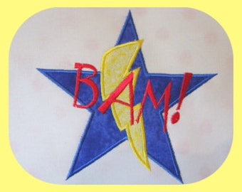 BAM Machine Applique Embroidery Design - Bam Bolt Applique Design - Super Hero Bam Bolt Applique Design - Super Hero Applique Design