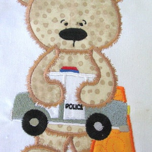 Boy Toy Bear 05 Machine Applique Embroidery Design - Boy Bear Applique , Bear Applique Design, Bear With Police Car